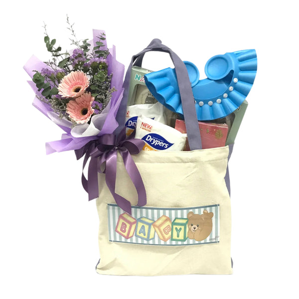 Baby Hamper with Fresh Cut Bouquet  | B291 - Jade Valley Gifts & Floral Design Centre