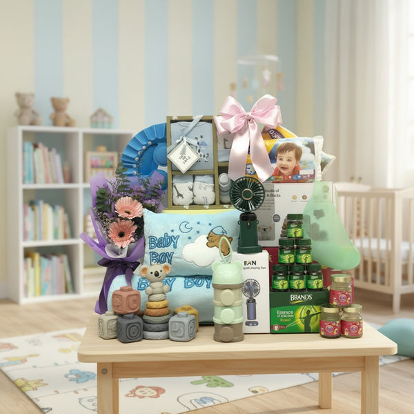 Baby Hamper with Bird's Nest & Floral Bouquet | B300 - Jade Valley Gifts & Floral Design Centre