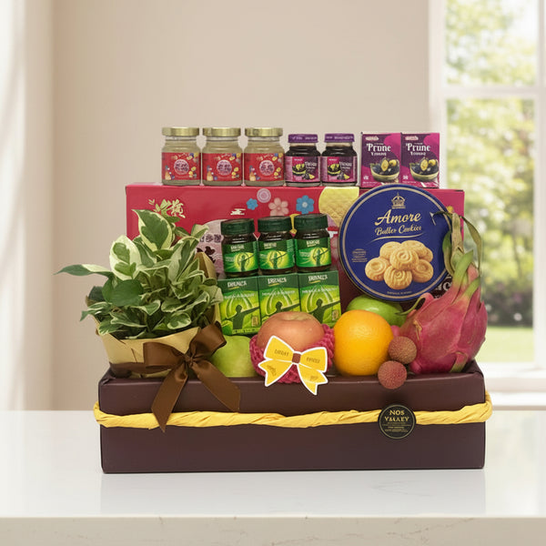 Fruit & Health Food Hamper with Garden Plant | HF246 - Jade Valley Gifts & Floral Design Centre