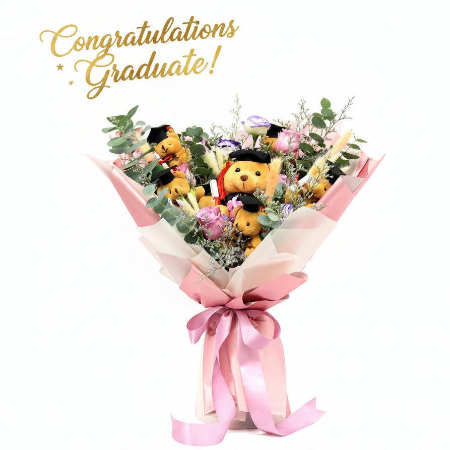 All Graduation bears Hand Bouquet | BQ166 - Jade Valley Gifts & Floral Design Centre