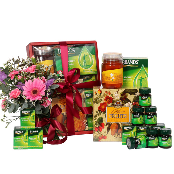 Health Food Hamper with Bouquet | MD90 - Jade Valley Gifts & Floral Design Centre