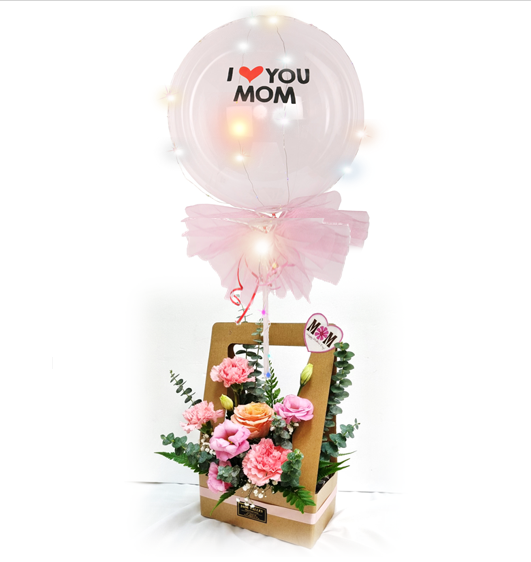 'I love Mom' Light Up Balloon with Fresh Cut Flowers | GT276A-B - Jade Valley Gifts & Floral Design Centre