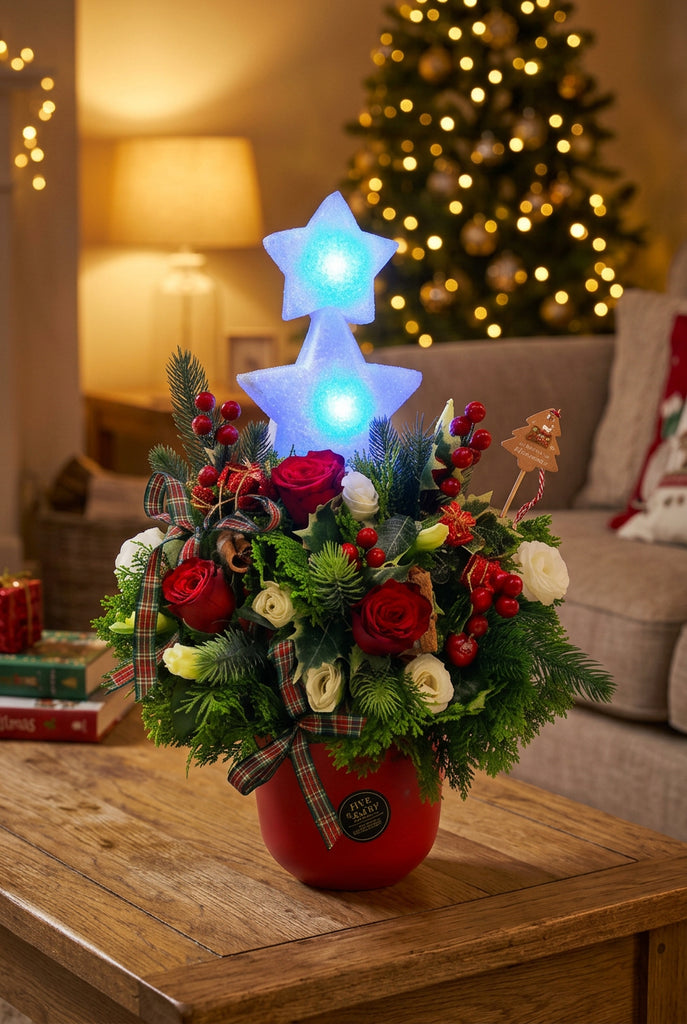 Christmas Flowers Tree with Star Lights| MF2 - Jade Valley Gifts & Floral Design Centre