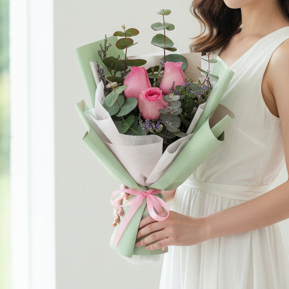 3 Roses Posy Hand Bouquet  | V18 - Jade Valley Gifts & Floral Design Centre