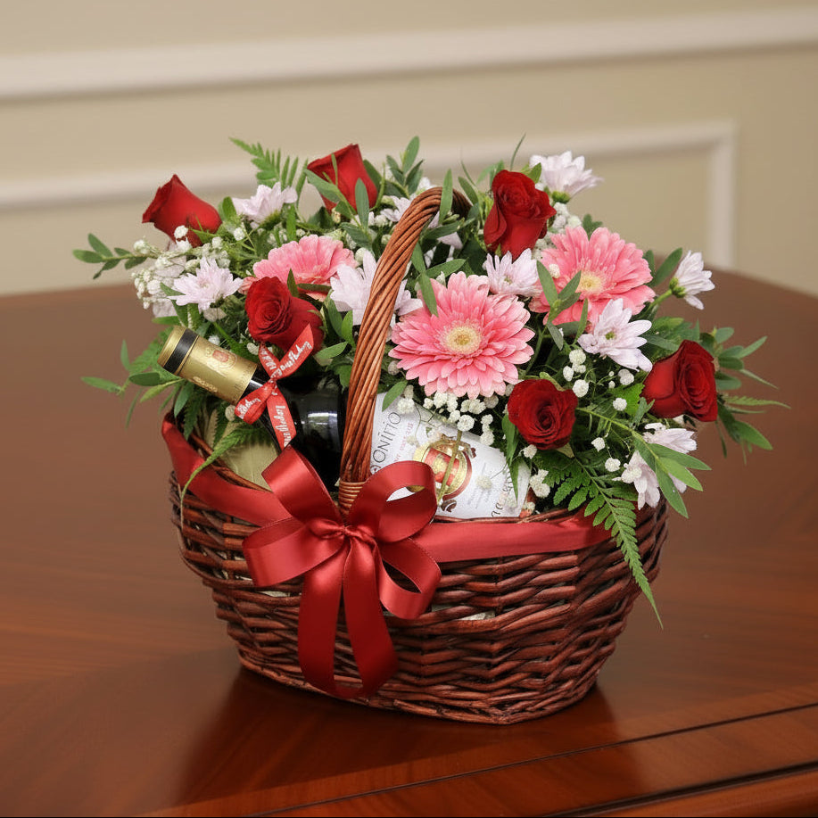 Wine on Basket | GT284 - Jade Valley Gifts & Floral Design Centre