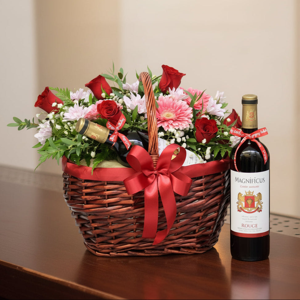 Wine on Basket | GT284 - Jade Valley Gifts & Floral Design Centre