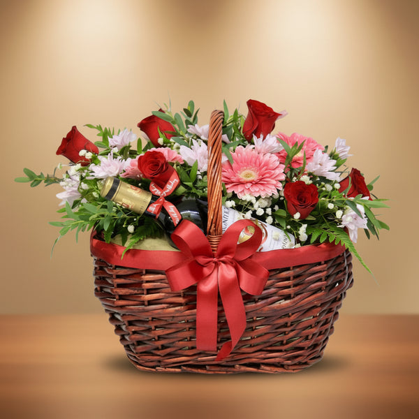 Wine on Basket | GT284 - Jade Valley Gifts & Floral Design Centre