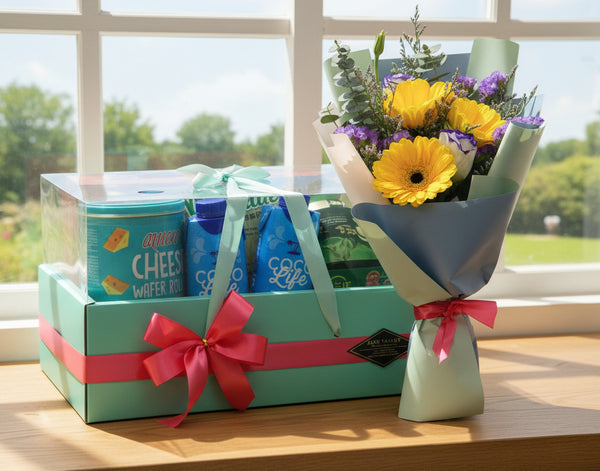Health Foods Hamper with Bouquet | HF275 - Jade Valley Gifts & Floral Design Centre