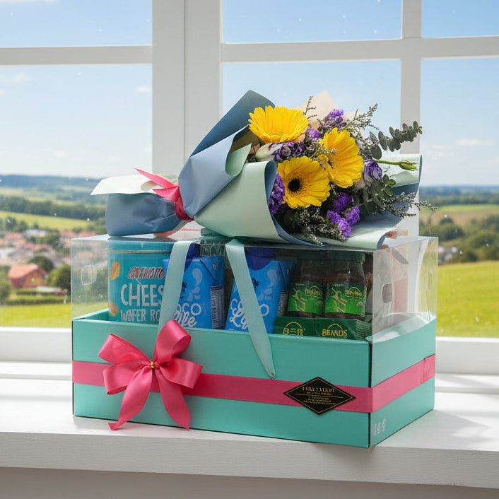 Health Foods Hamper with Bouquet | HF275 - Jade Valley Gifts & Floral Design Centre