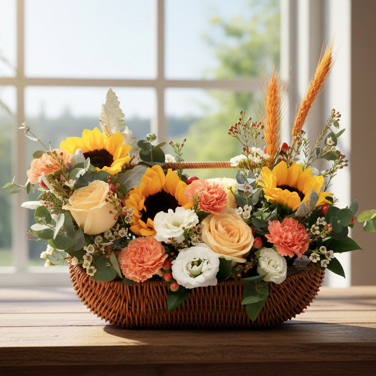 Sunflowers & Roses Table Arrangement | TB168 - Jade Valley Gifts & Floral Design Centre