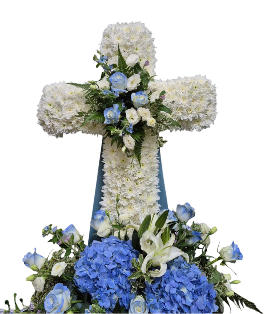 Cross Wreath with Hydranga & Eustoma | C438 - Jade Valley Gifts & Floral Design Centre