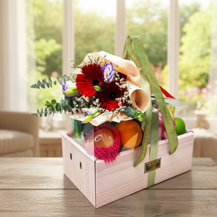 Health Foods Hamper with Bouquet|HF245 - Jade Valley Gifts & Floral Design Centre
