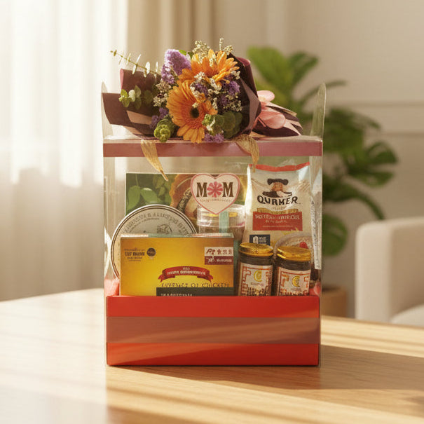 Health Foods Hamper with Bouquet|HF242 - Jade Valley Gifts & Floral Design Centre