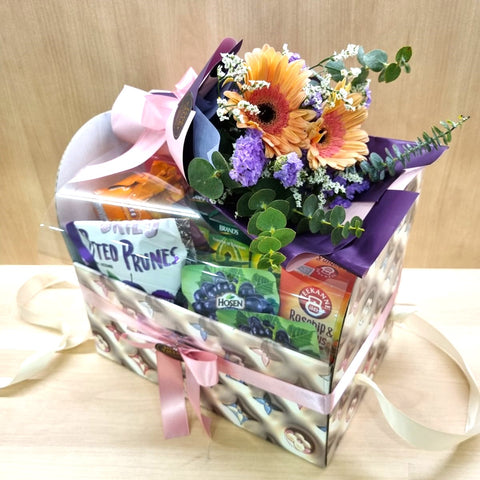 Health Foods Hamper with Bouquet|HF241 - Jade Valley Gifts & Floral Design Centre