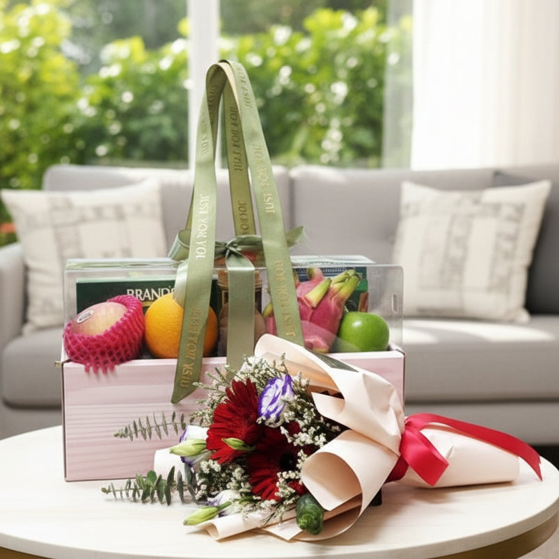 Health Foods Hamper with Bouquet|HF245 - Jade Valley Gifts & Floral Design Centre