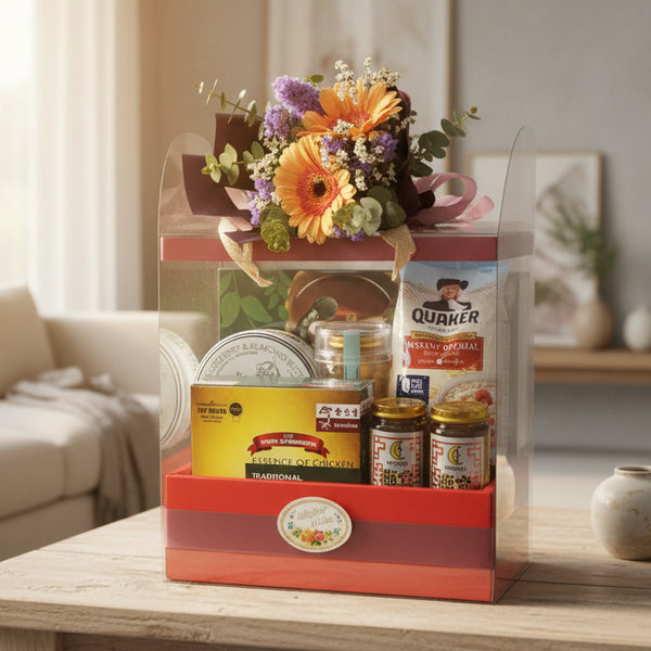 Health Foods Hamper with Bouquet|HF242 - Jade Valley Gifts & Floral Design Centre