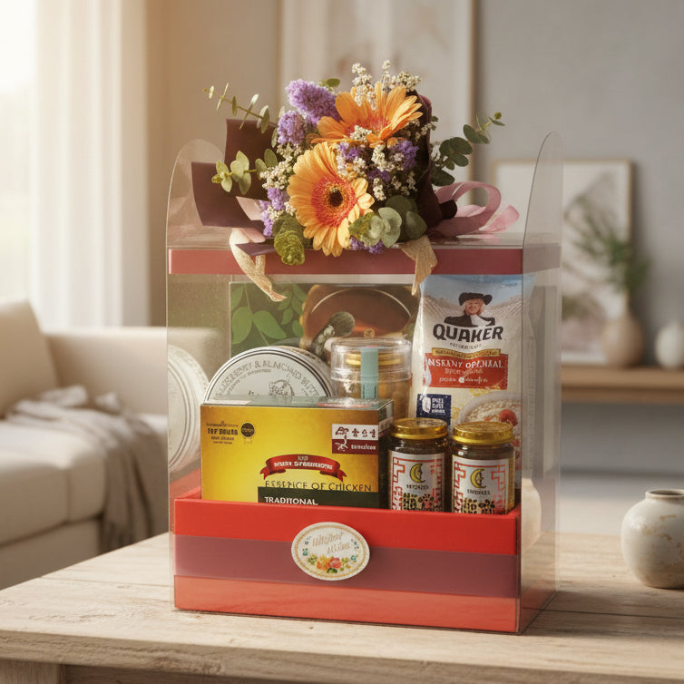 Health Foods Hamper with Bouquet|HF242 - Jade Valley Gifts & Floral Design Centre