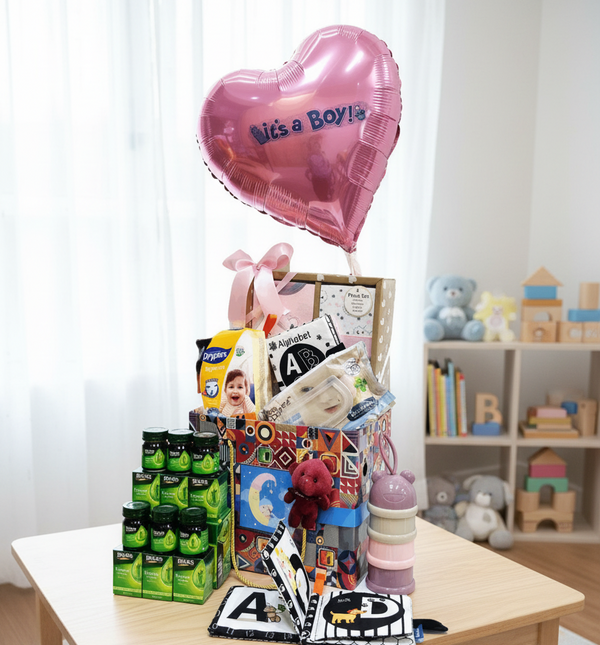Baby Health Hamper with Balloon - Boy & Girl Options | B280 - Jade Valley Gifts & Floral Design Centre