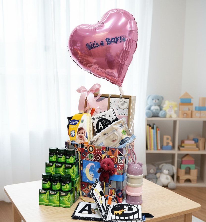 Baby Health Hamper with Balloon - Boy & Girl Options | B280 - Jade Valley Gifts & Floral Design Centre