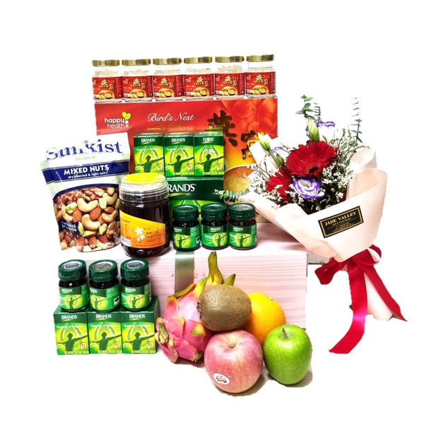 Health Foods Hamper with Bouquet|HF245 - Jade Valley Gifts & Floral Design Centre