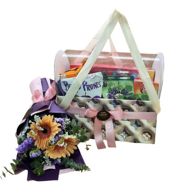 Health Foods Hamper with Bouquet|HF241 - Jade Valley Gifts & Floral Design Centre