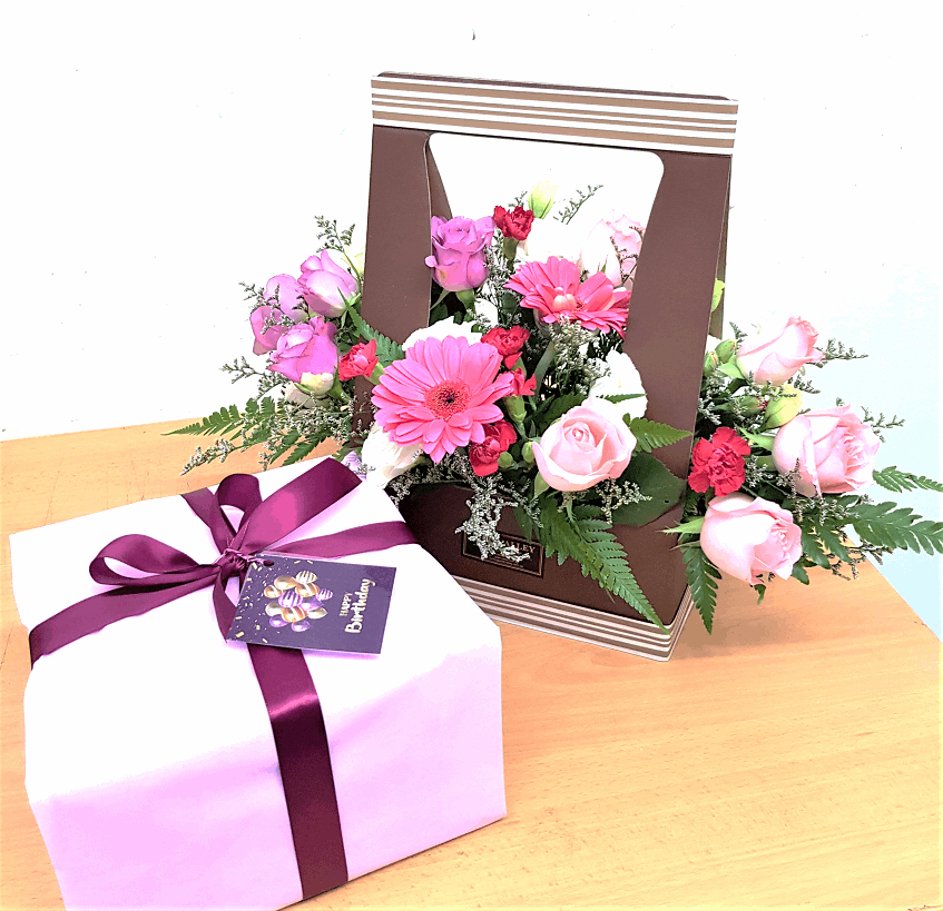 Cake and Flowers in Basket | GT226 - Jade Valley Gifts & Floral Design Centre