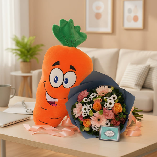 Carrot Soft Toy with Bouquet | GT220 - Jade Valley Gifts & Floral Design Centre