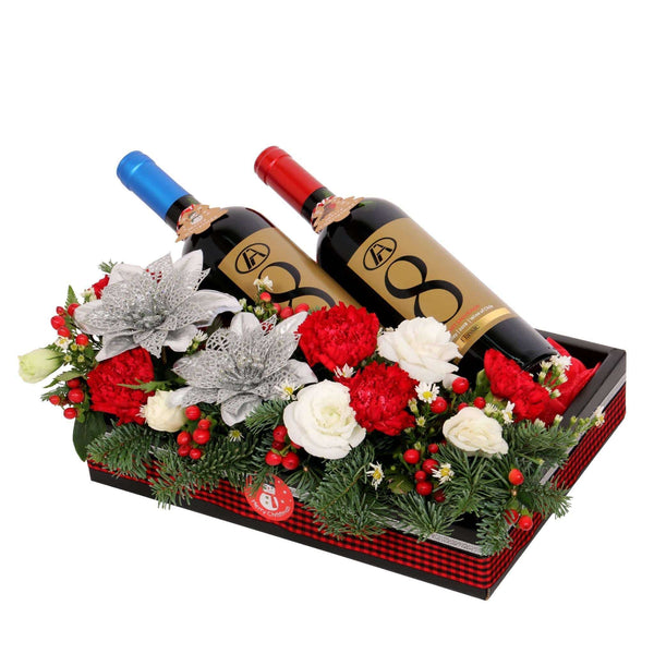 Christmas Flowers with Wines | MF202 - Jade Valley Gifts & Floral Design Centre