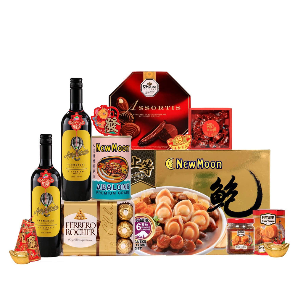 CNY Wine & New Moon Abalone Hamper | CT388 - Jade Valley Gifts & Floral Design Centre