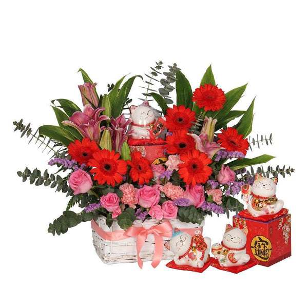 Congratulatory Grand Opening Flower with Lucky Cat | FO227 - Jade Valley Gifts & Floral Design Centre