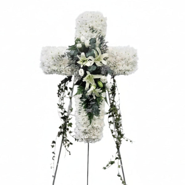 Cross Wreath with Calla Lilies | C351 - Jade Valley Gifts & Floral Design Centre