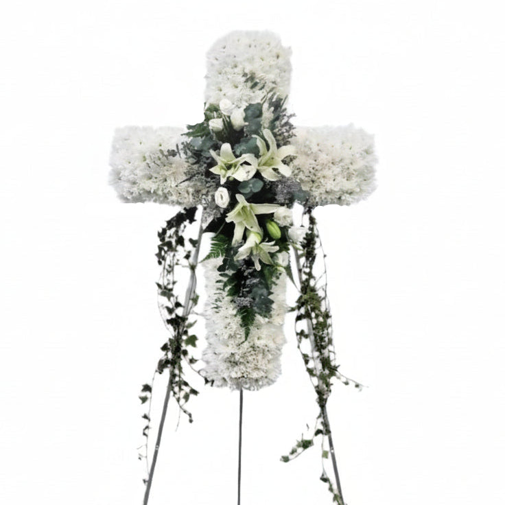 Cross Wreath with Calla Lilies | C351 - Jade Valley Gifts & Floral Design Centre