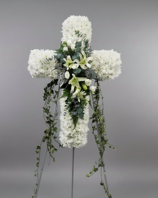 Cross Wreath with Calla Lilies | C351 - Jade Valley Gifts & Floral Design Centre