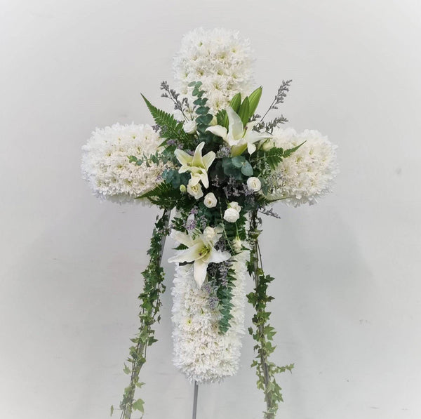 Cross Wreath with Calla Lilies | C351 - Jade Valley Gifts & Floral Design Centre