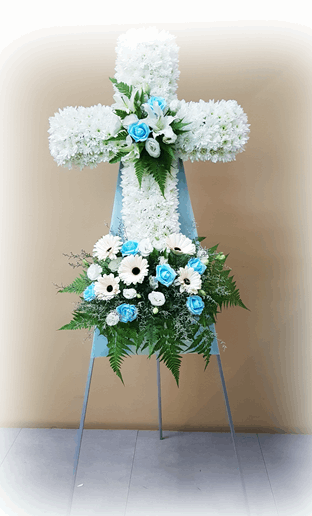 Cross Wreath with Coloured Handmade Roses | C426 - Jade Valley Gifts & Floral Design Centre