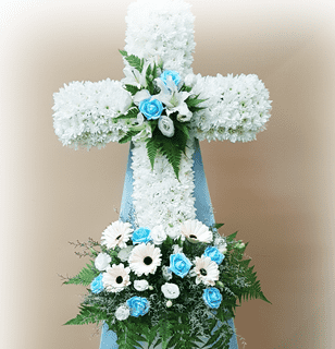 Cross Wreath with Coloured Handmade Roses | C426 - Jade Valley Gifts & Floral Design Centre