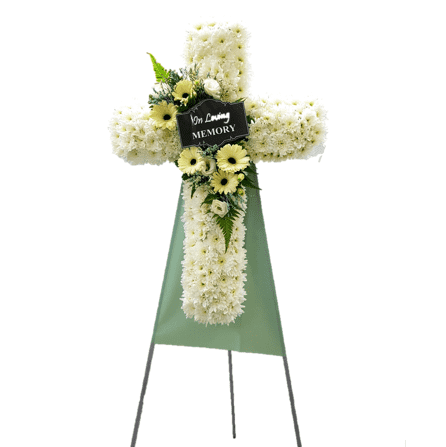 Cross Wreath with Gerber Daisies  | C430 - Jade Valley Gifts & Floral Design Centre