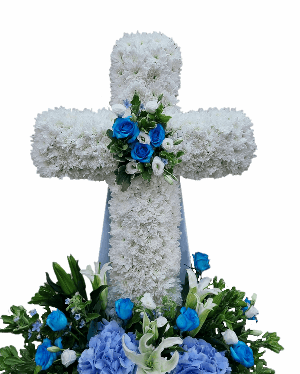 Cross Wreath with Hydranga & Eustoma | C438 - Jade Valley Gifts & Floral Design Centre