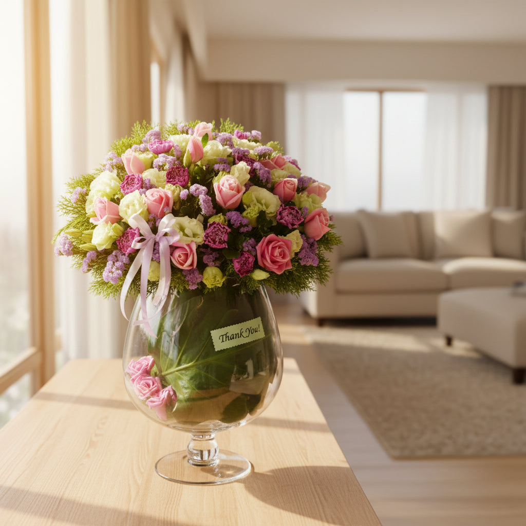 Eustoma, Carnations & Statics in Glass | TB141 - Jade Valley Gifts & Floral Design Centre