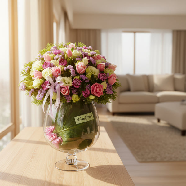 Eustoma, Carnations & Statics in Glass | TB141 - Jade Valley Gifts & Floral Design Centre