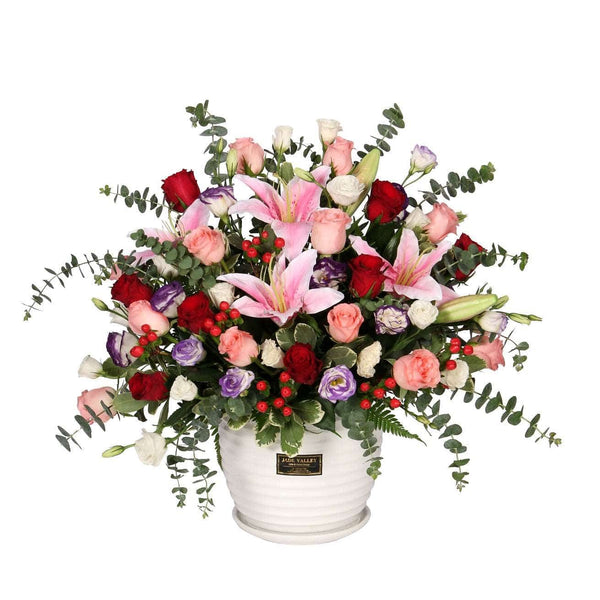 French Roses & Lilies Table Arrangement | TB136 - Jade Valley Gifts & Floral Design Centre