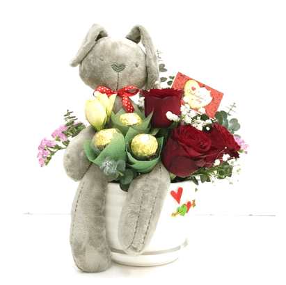 Rabbit with Roses | VA15 - Jade Valley Gifts & Floral Design Centre
