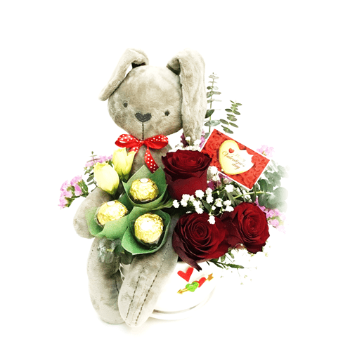Rabbit with Roses | VA15 - Jade Valley Gifts & Floral Design Centre