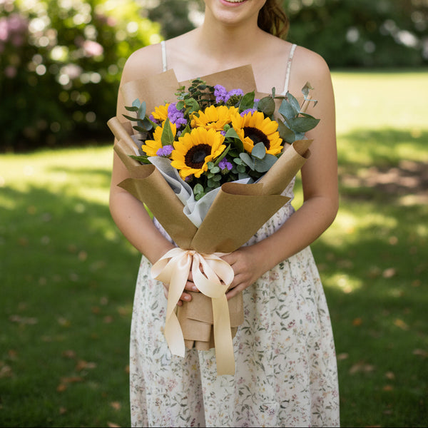 Sunflower Hand Bouquet with Graduation Bear Opt | BQ144 - Jade Valley Gifts & Floral Design Centre