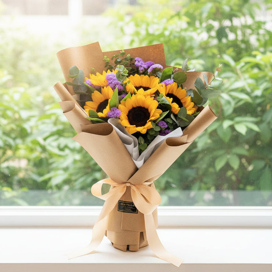 Sunflower Hand Bouquet with Graduation Bear Opt | BQ144 - Jade Valley Gifts & Floral Design Centre