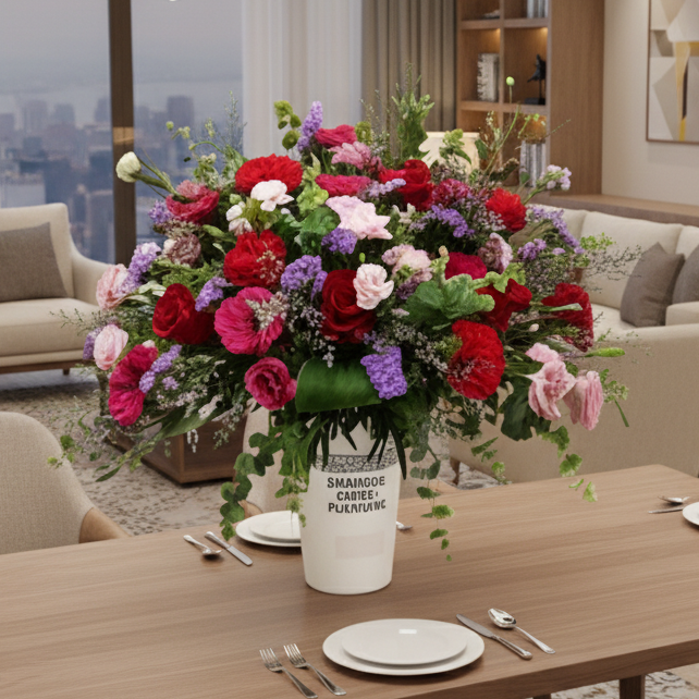 Table Arrangement of Fresh Cut Roses & Gerberas TB135 - Jade Valley Gifts & Floral Design Centre