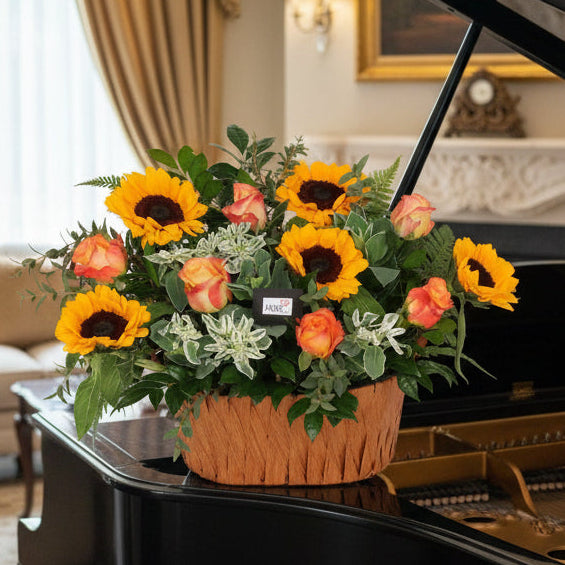 Table Arrangement | Sunflowers & Roses | TB118 - Jade Valley Gifts & Floral Design Centre