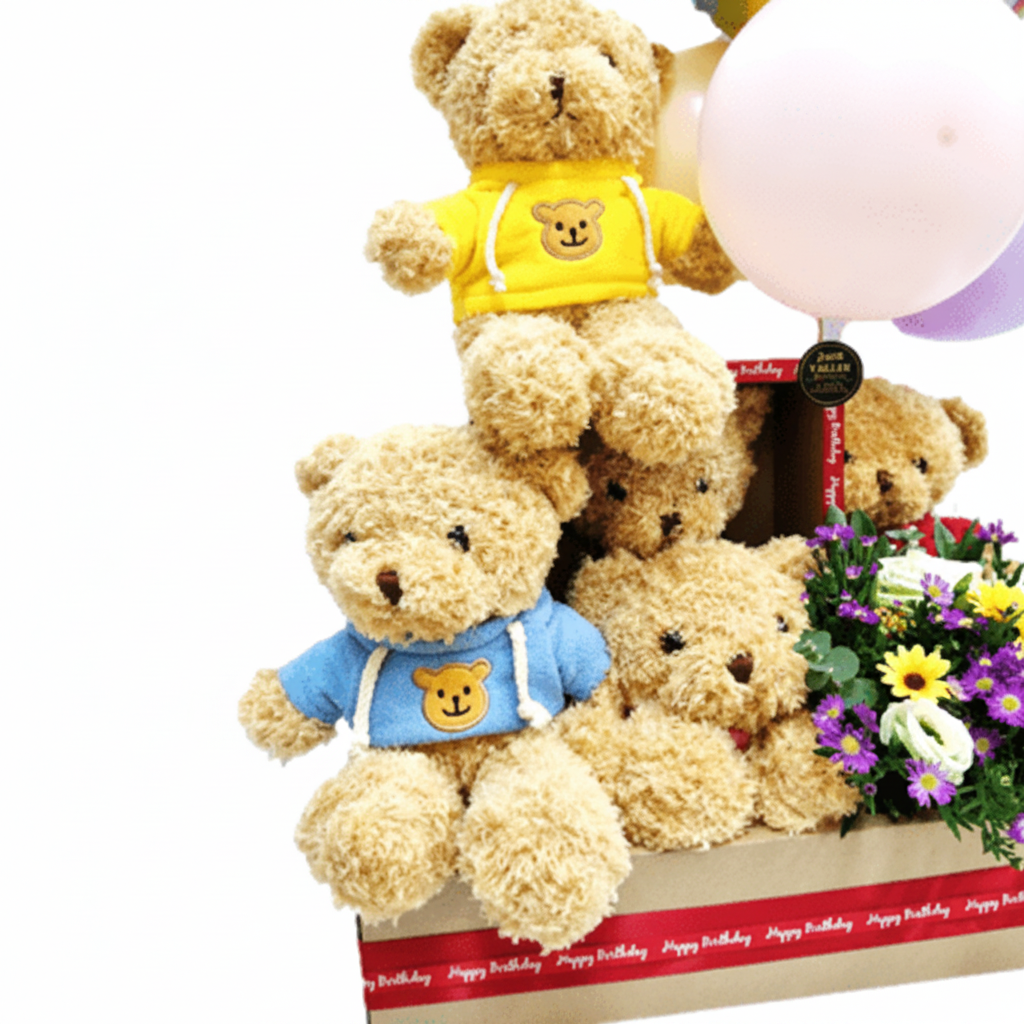 Teddy Tower Birthday Hamper 30cm with Balloons  | GT249 - Jade Valley Gifts & Floral Design Centre