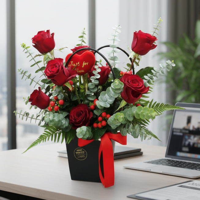 Valentine's Day Rose Bouquet | Easy To Carry Vase | VT10 - Jade Valley Gifts & Floral Design Centre