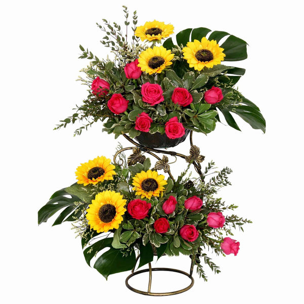 Two-Tiered Fresh-cut Sunflowers & Roses | TB124 - Jade Valley Gifts & Floral Design Centre